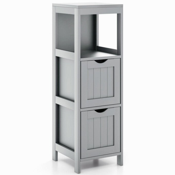 SUGIFT Wooden Bathroom Floor Cabinet with Removable Drawers, Gray