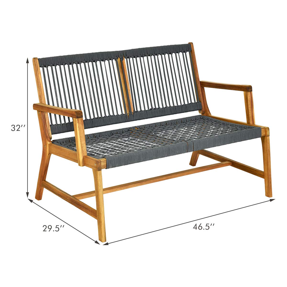 2-Person Gray Acacia Wood Outdoor Bench for Balcony and Patio