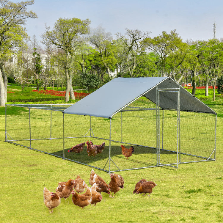 SUGIFT Large Metal Chicken Coop with Waterproof and Sun-proof Cover