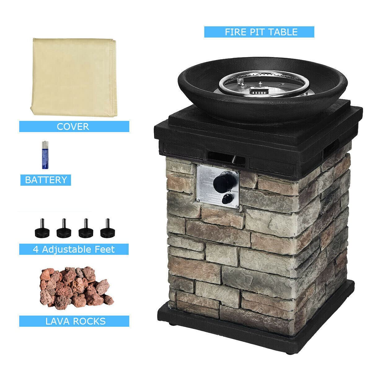 18 in. Square 40000 BTU Outdoor Gas Fire Pit Propane Burning Fire Bowl