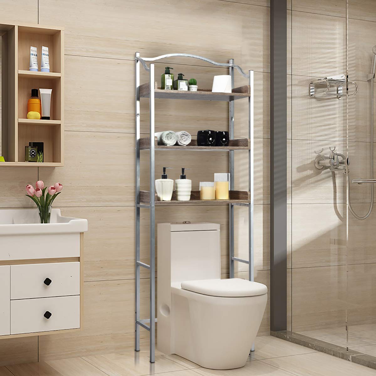 23.5 in. W x 68.5 in. H x 7.5 in. D Bathroom White Over-the-Toilet Storage