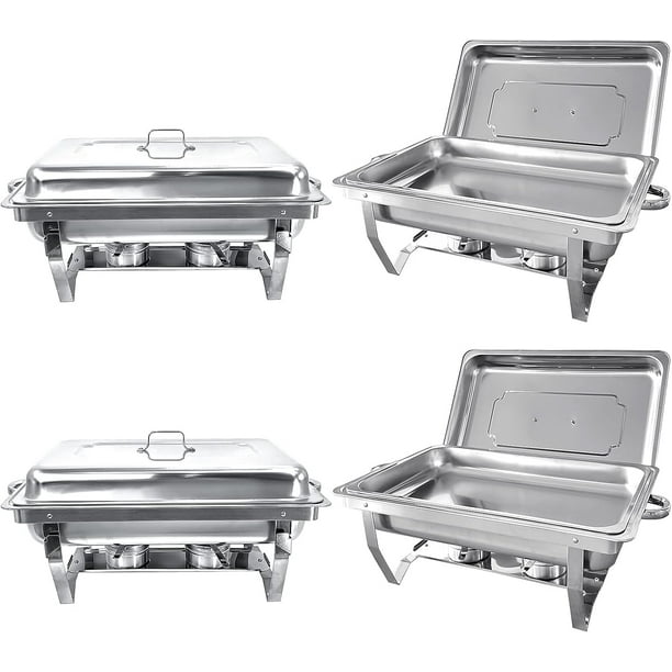 SUGIFT Chafing Dish Buffet Set 4 Pack 8QT Stainless Steel Food Warmer Chafer Complete Set with Water Pan, Chafing Fuel Holder for Home Party, Buffets, Wedding, Banquet, Catering Events