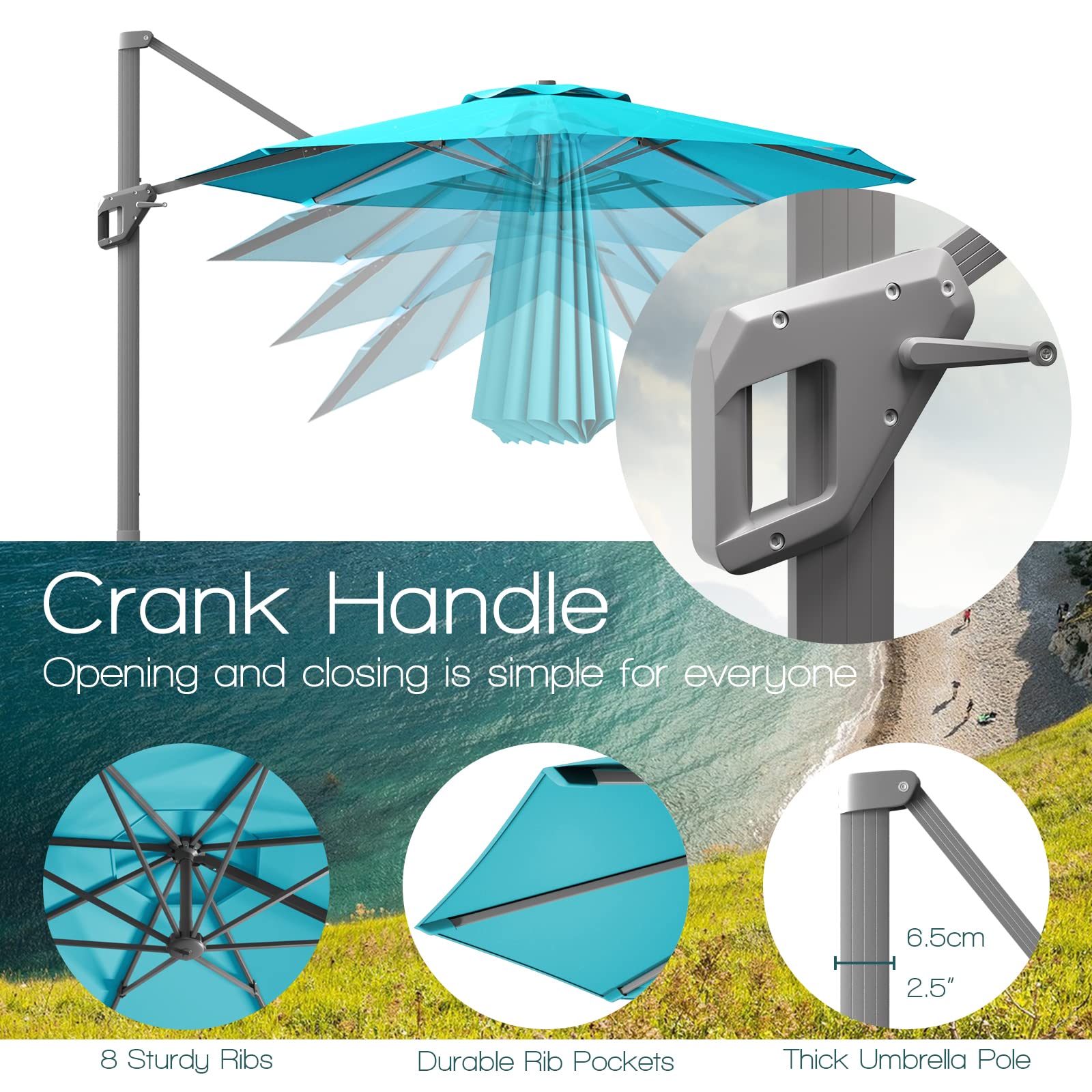 11 ft. Aluminum 360¡ã Rotation Patio Cantilever Umbrella with Tilt System in Turquoise