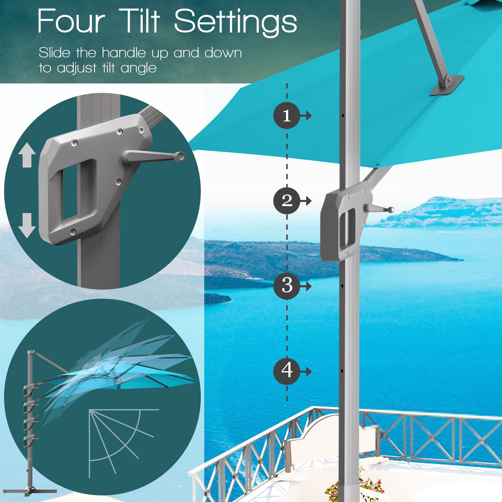 11 ft. Aluminum 360¡ã Rotation Patio Cantilever Umbrella with Tilt System in Turquoise