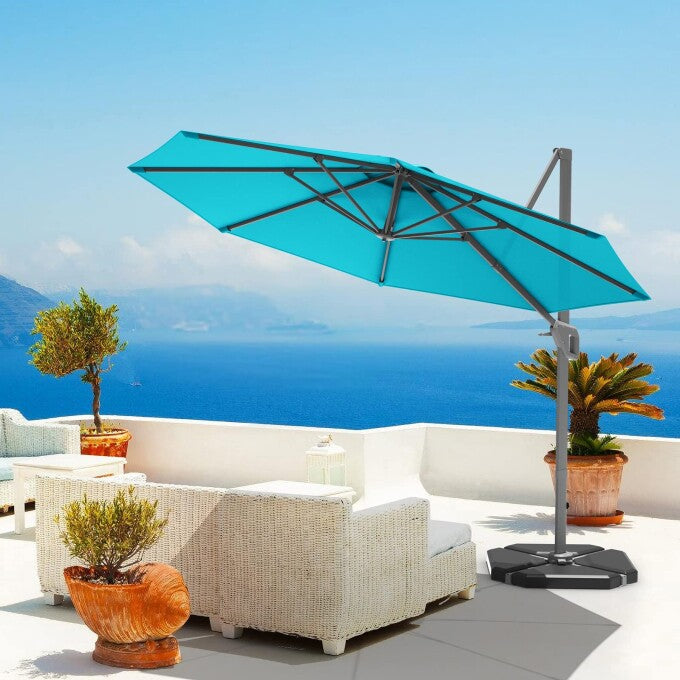 11 ft. Aluminum 360¡ã Rotation Patio Cantilever Umbrella with Tilt System in Turquoise