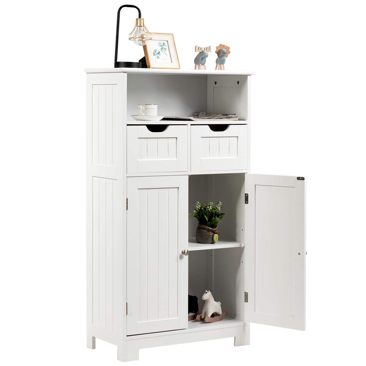 24 in. W x 12 in. D x 43 in. H White Double Door Bathroom Linen Cabinet Floor Storage Cabinet with 2-Drawers and 2-Doors