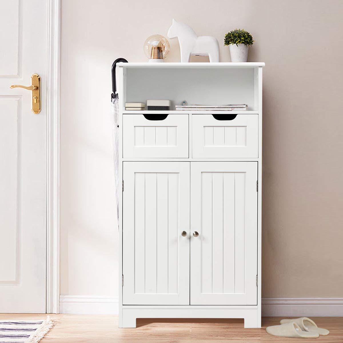 24 in. W x 12 in. D x 43 in. H White Double Door Bathroom Linen Cabinet Floor Storage Cabinet with 2-Drawers and 2-Doors