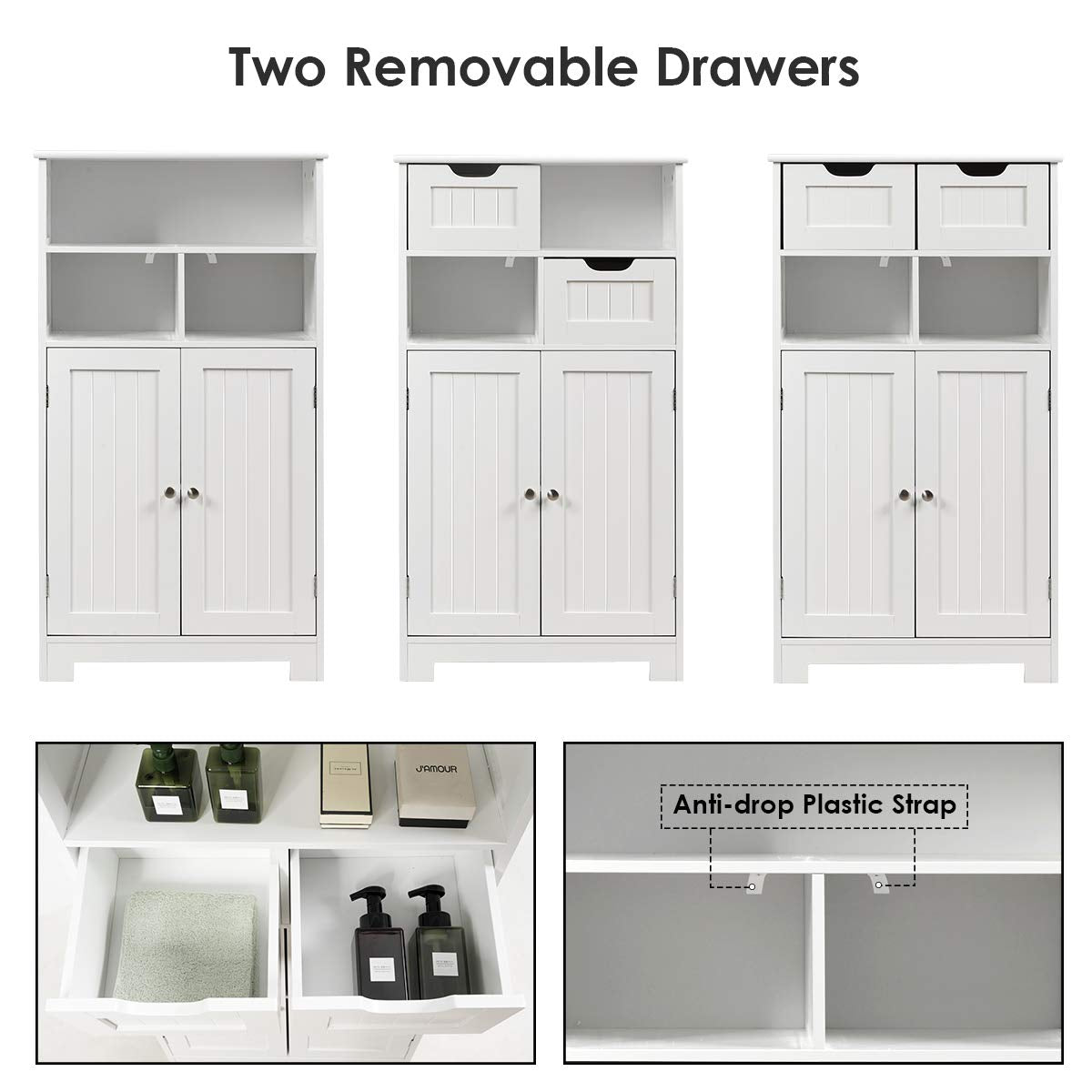 24 in. W x 12 in. D x 43 in. H White Double Door Bathroom Linen Cabinet Floor Storage Cabinet with 2-Drawers and 2-Doors