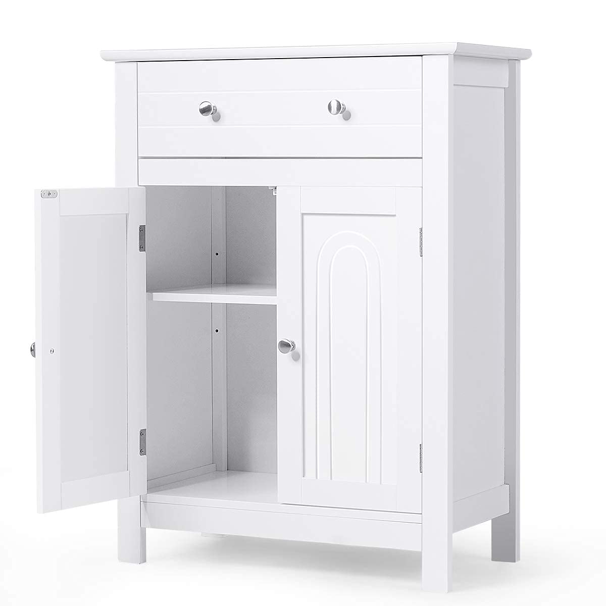 23.5 in. W x 12 in. D x 31.5 in. H Double Door Bathroom Linen Cabinet Floor Storage Cabinet in White with Large Drawer