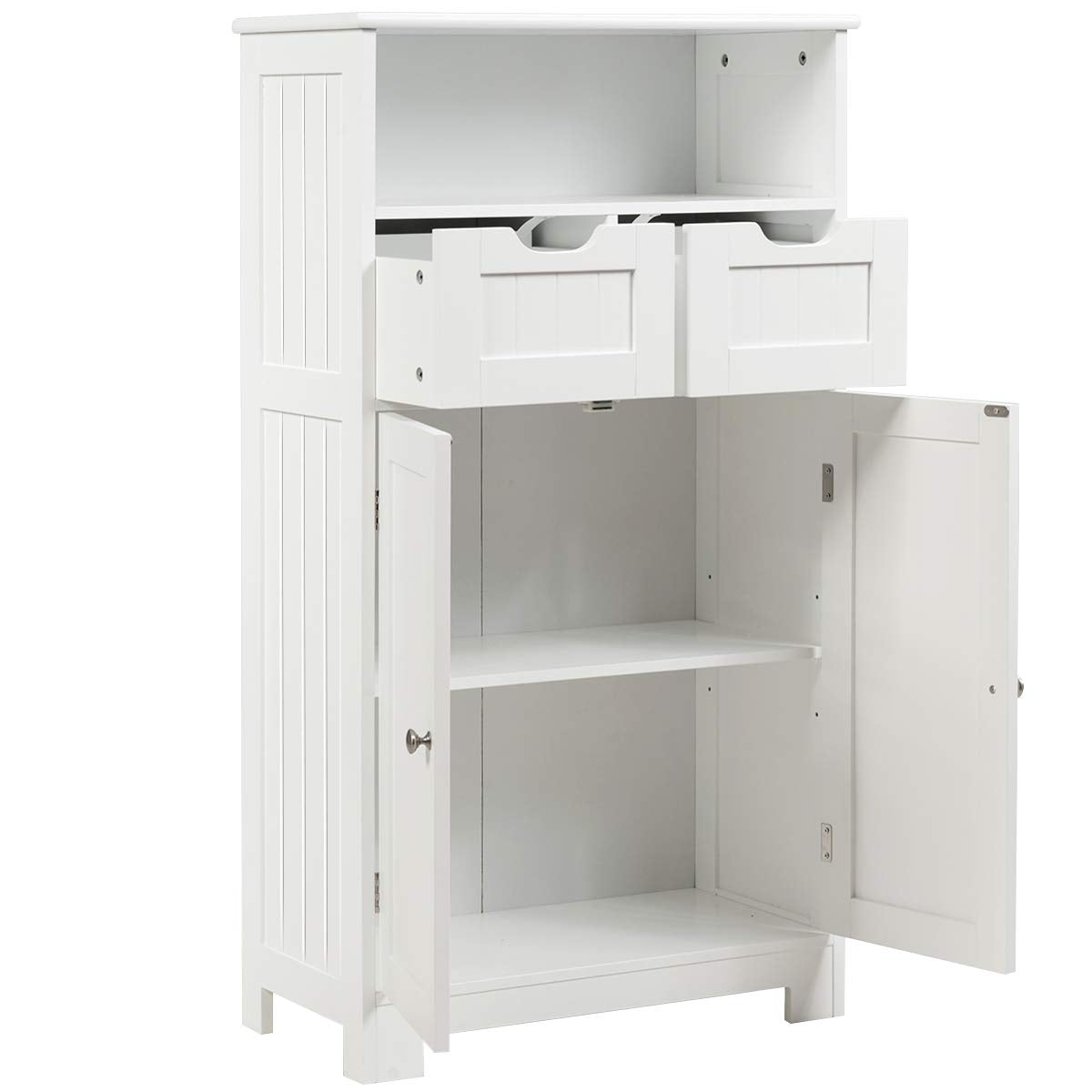 24 in. W x 12 in. D x 43 in. H White Double Door Bathroom Linen Cabinet Floor Storage Cabinet with 2-Drawers and 2-Doors