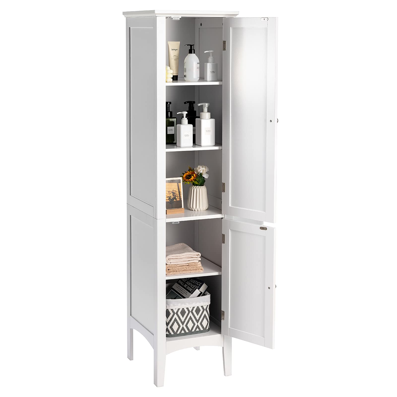 14.5 in. W x 14.5 in. D x 63 in. H White Freestanding Bathroom Storage Linen Cabinet