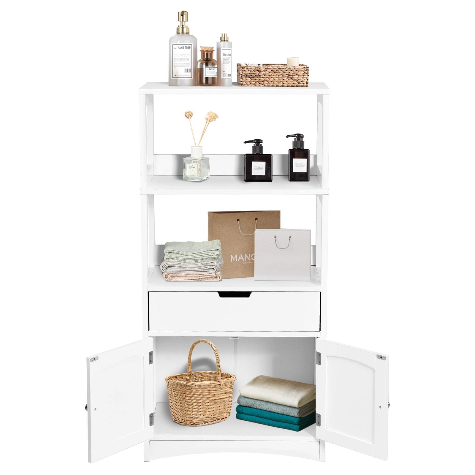 24 in. W x 13 in. D x 48 in. H Double Door Bathroom Linen Cabinet Floor Storage Cabinet in White