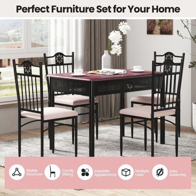 SUGIFT 5 Piece Dining Table Set, Modern Home Dining Set with Table & 4 Chairs, Table and Chair Set, Wood Finish Kitchen Table Set for Dining Room, Living Room,Brown