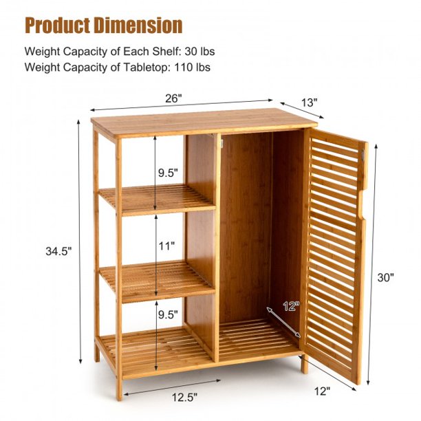 Bamboo Storage Cabinet with Single Door Organizer Shelf