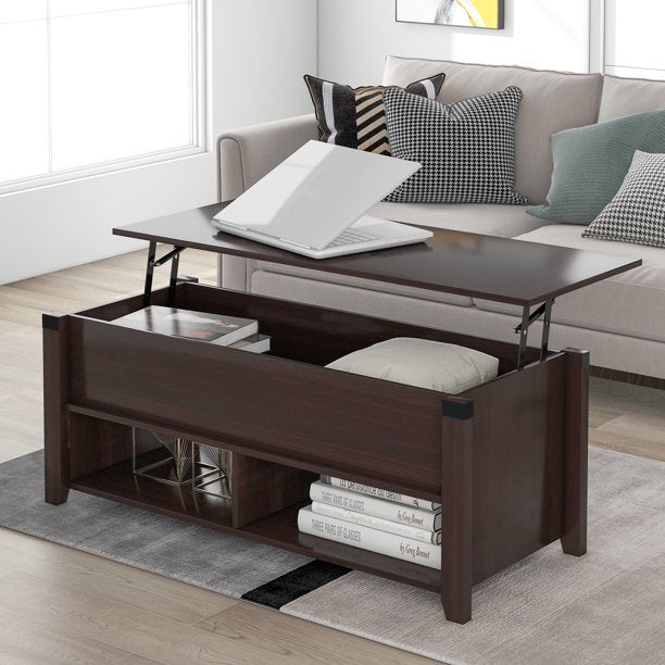 SUGIFT Multipurpose Coffee Table with Drawers ,open shelf and Storage, Lifting Top Table for Living Room Cherry