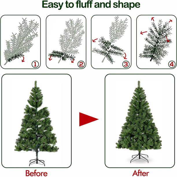 SUGIFT Pre-Lit Artificial Christmas Tree 6ft with 300 Clear Incandescent Mini Lights, Green