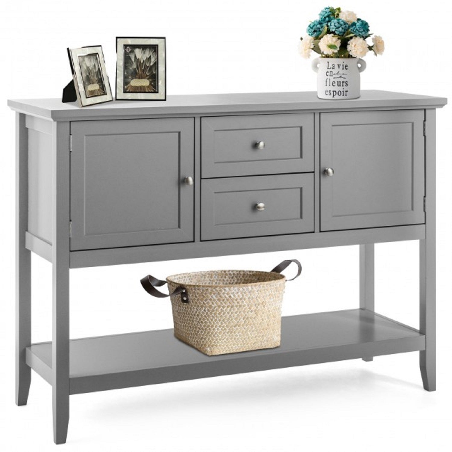 SUGIFT Sideboard Buffet Table Wooden Console Table with Drawers & Cabinets,Gray