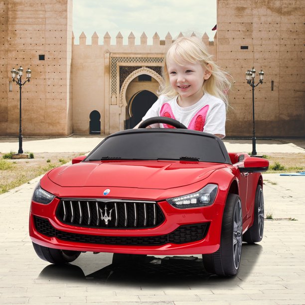 SUGIFT 12V Kids Ride On Car, Electric Vehicle with Remote Control, MP3, USB, Music, Horn, LED Lights, Openable Doors, Red