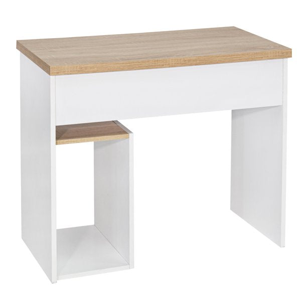 SUGIFT Bicolor Writing-Computer Desk with Storage, Large Students-Study Desk with Shelf Home-Office PC Laptop Table Modern Wood Workstation, Oak & White