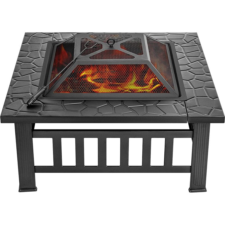 32 Inch Heavy Duty 3 in 1 Metal Square Patio Firepit Table