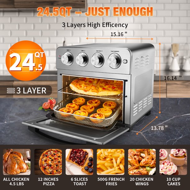 SUGIFT Air Fry Oven, Countertop Toaster Oven, 3-Rack Levels, 16 Preset Modes, Stainless Steel