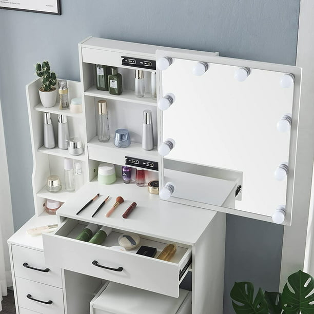 SUGIFT Vanity Desk with Mirror and Lights