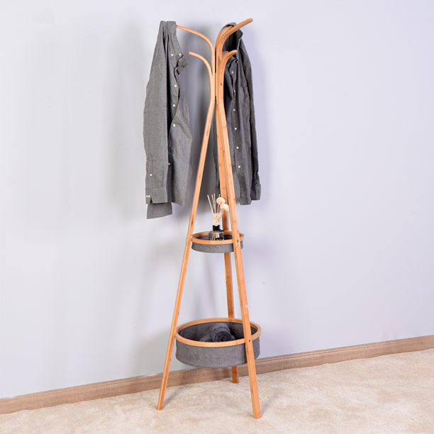 SUGIFT Bamboo Coat Rack with Storage Rack Living Room Bedroom ¦µ15.1 x 66.9 inch