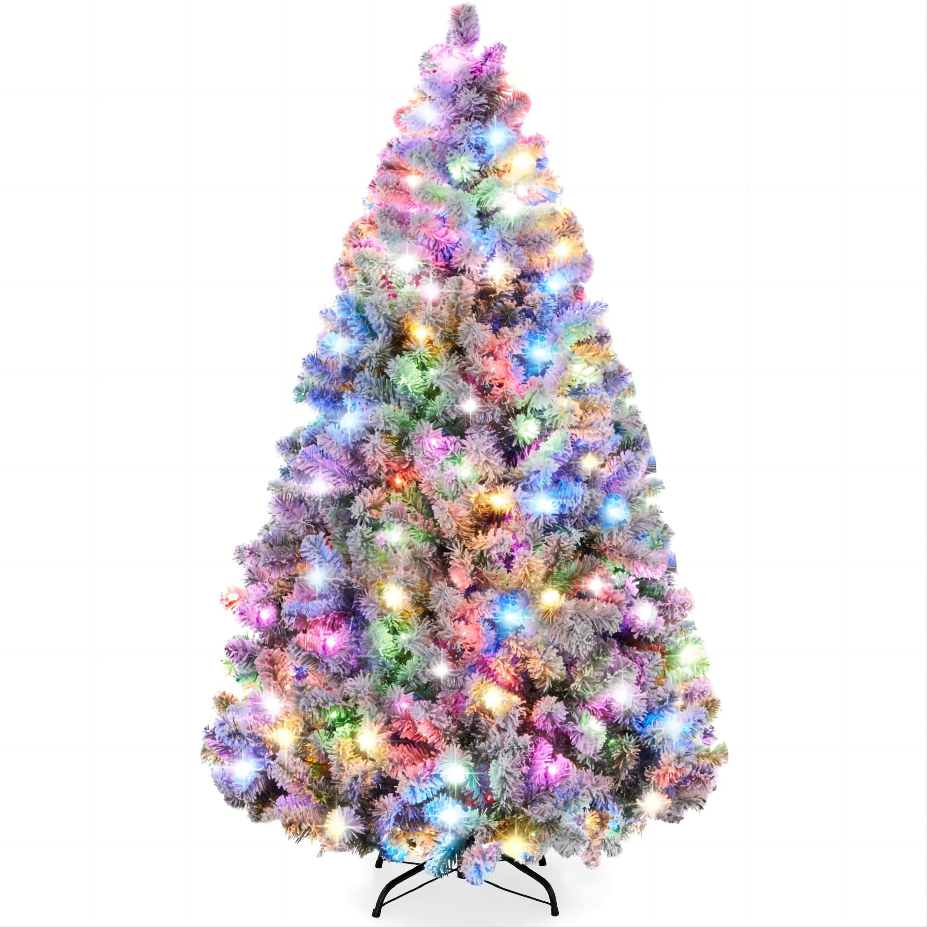 SUGIFT 6ft Pre-Lit Holiday Christmas Pine Tree w/ Flocked Branches, 250 Warm-White  Multicolored Lights