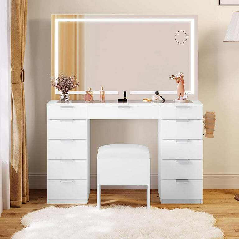 Large Makeup Vanity, Vanity Table with Mirror, White