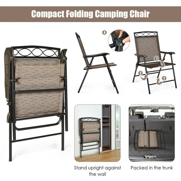 2 Pieces Patio Folding Chairs Sling Portable Dining Chair Set with Armrest