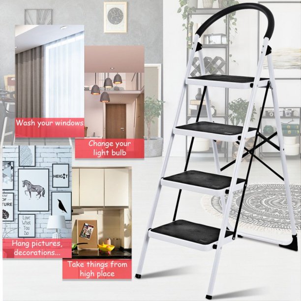 4 Step Folding Ladder with Anti-Slip Pedal Platform 330Lbs Capacity Step Stool