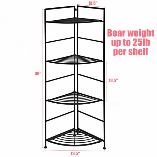 SUGIFT 4 Tier Folding Metal Shelf Plant Stand Storage Open Shelf Corner Display Rack