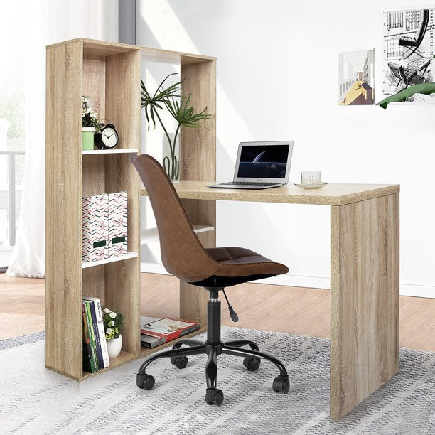 SUGIFT 2 in 1 computer desk/ L-shape Desktop With Shelves Office Table Office Surface Office Furniture