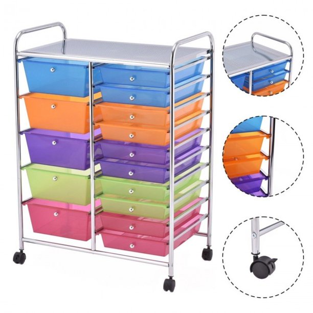 15-Drawer Rolling Organizer Cart Multi-Use Storage Shelf