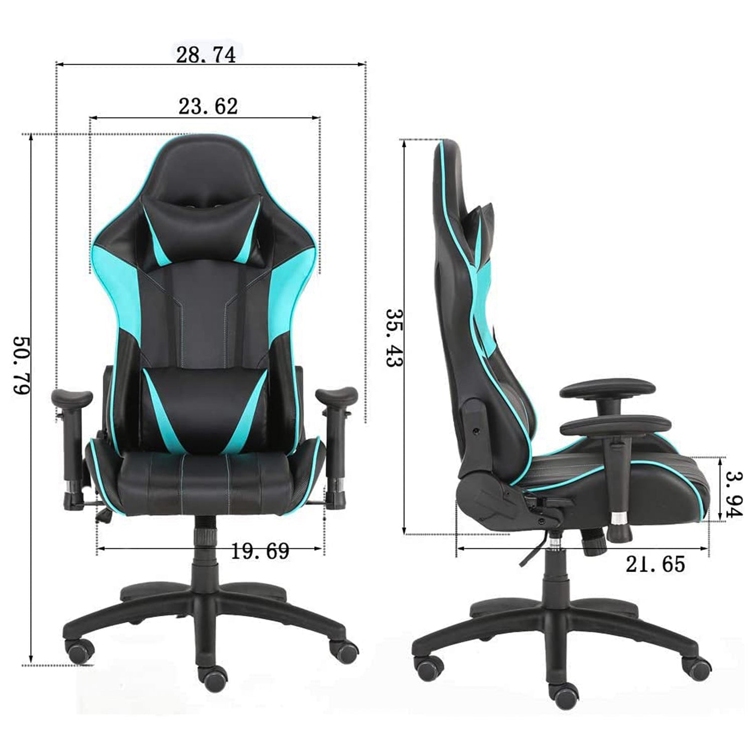 SUGIFT Game Chair, PU Office Swivel Chair, with Headrest and Lumbar Pillow, Light Blue