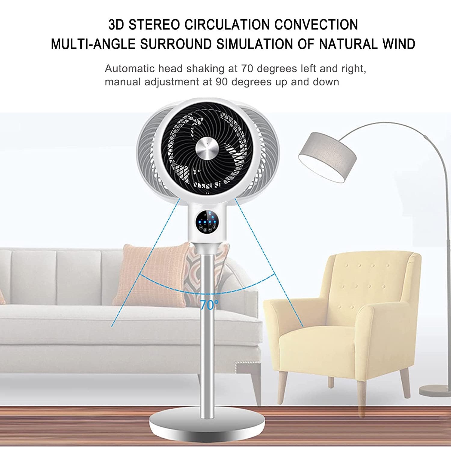 Air Circulation Fan Household Electric Fan Student Bedroom Desk Fan Floor Fan 3-Speed Adjustment with Touch Panel