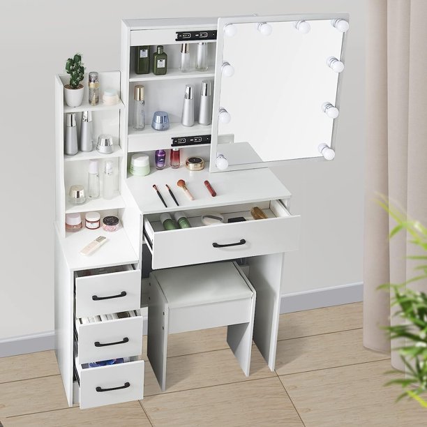 SUGIFT Vanity Desk with Mirror and Lights