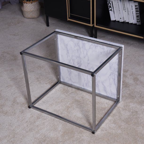 SUGIFT Coffee Table with MDF Top, Nesting Table End Desk with Metal Legs White 17.71 x 20.87 x 15.35 inch