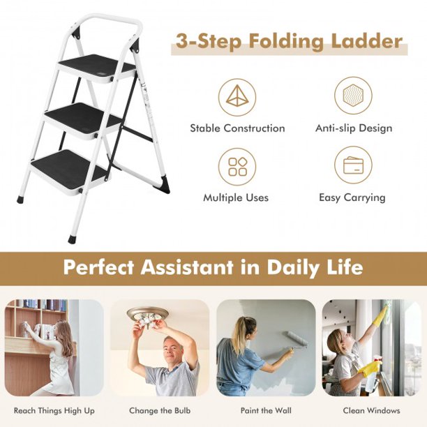 SUGIFT Folding Stool 3 Step Ladder Platform Lightweight