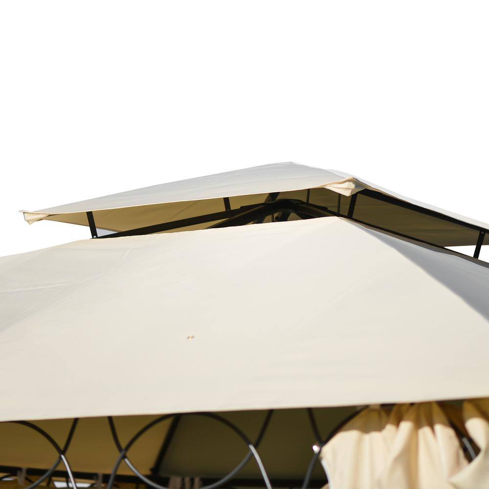 12 ft. x 10 ft. Beige Outdoor Patio Gazebo Canopy with Zippered Mesh Sidewalls and Arched Roof