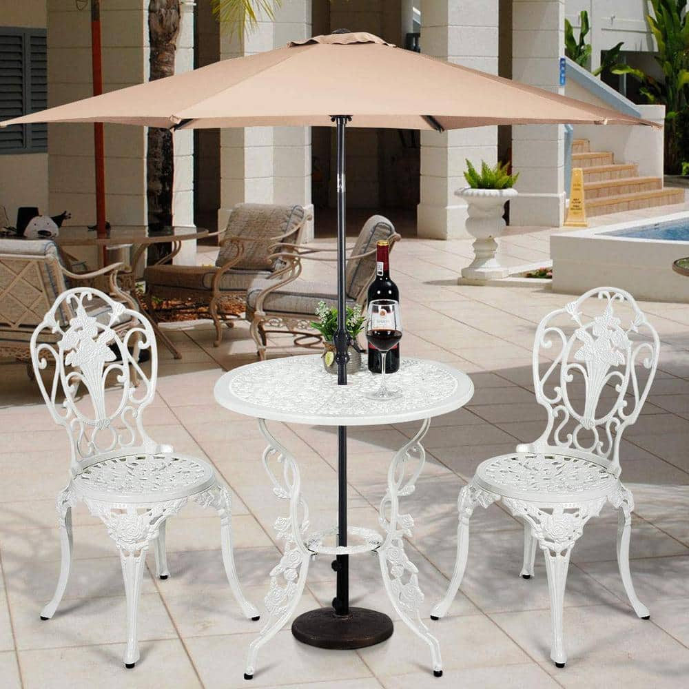 Classic White 3-Piece Cast Aluminum Round Outdoor Bistro Set