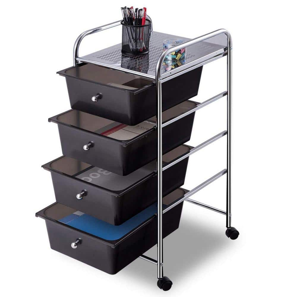 4-Tier Multi-Color Rolling Steel Storage Cart with Plastic Drawers