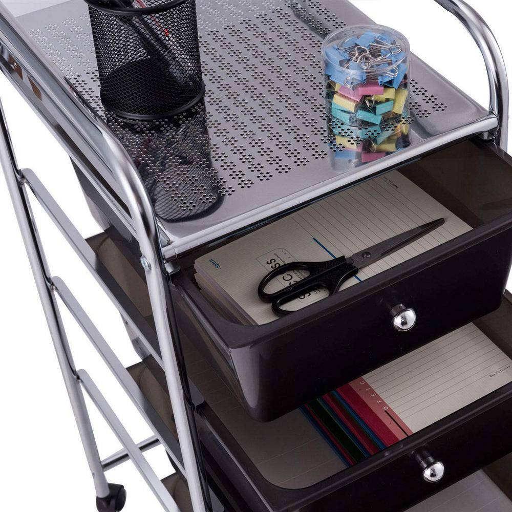 4-Tier Multi-Color Rolling Steel Storage Cart with Plastic Drawers