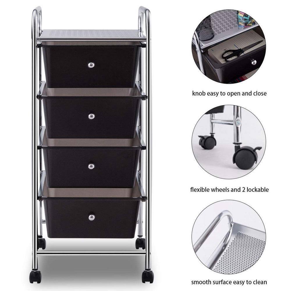 4-Tier Multi-Color Rolling Steel Storage Cart with Plastic Drawers