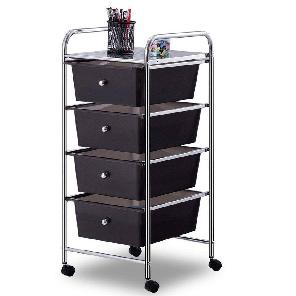 4-Tier Multi-Color Rolling Steel Storage Cart with Plastic Drawers