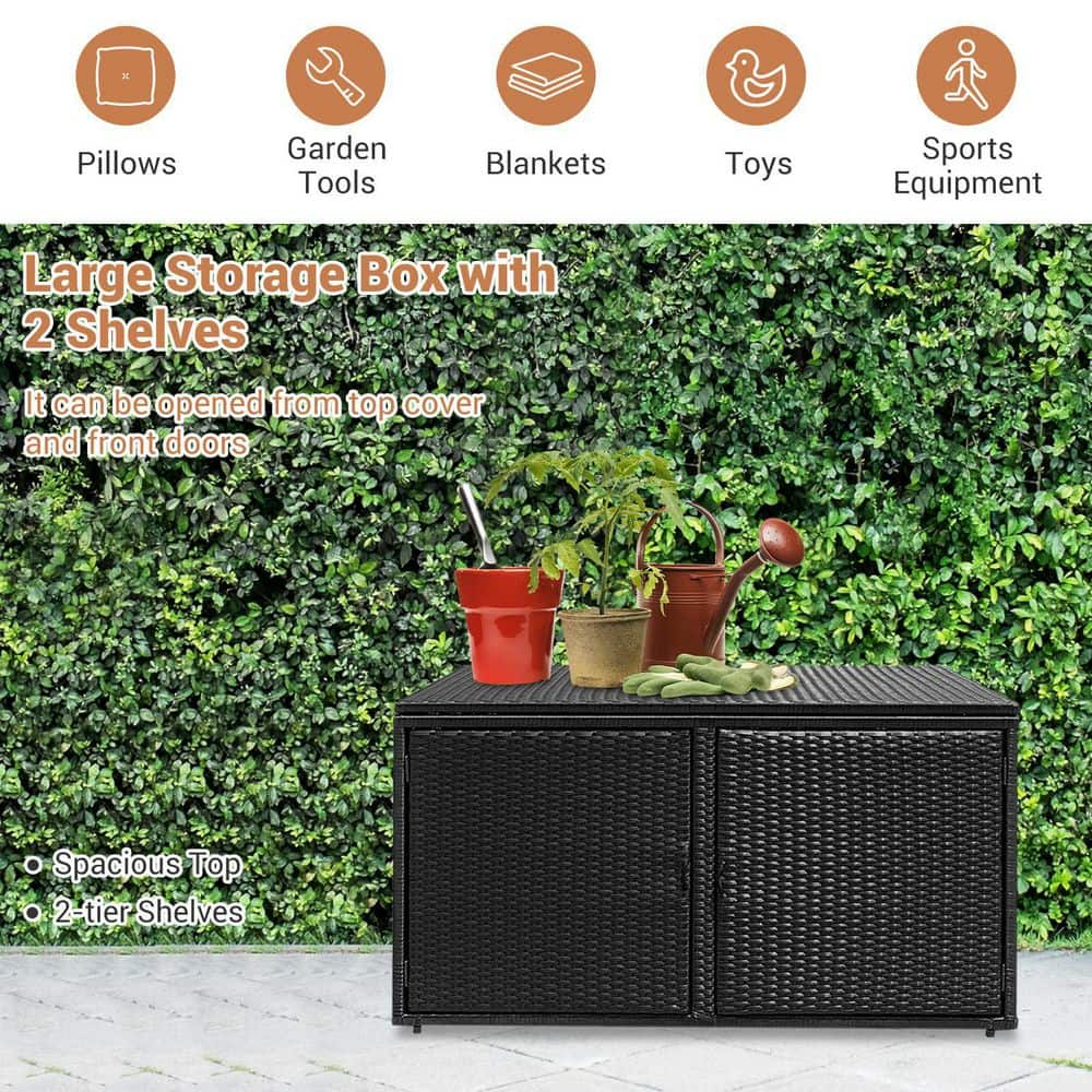 88 Gal. Black Steel Outdoor Storage Bench Patio Storage Container Box