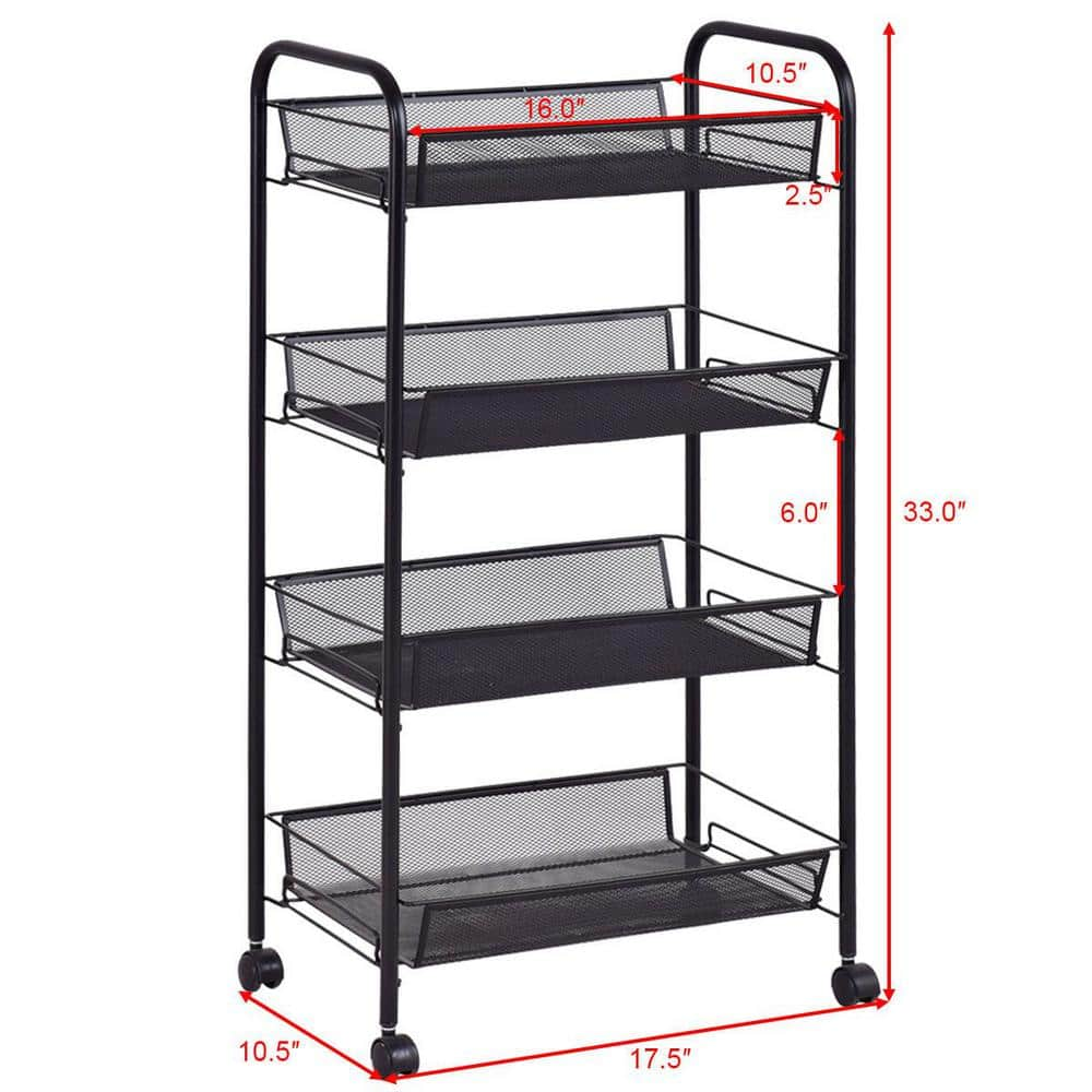 4-Shelf Steel Pantry Organizer with Shelf Dividers in Black