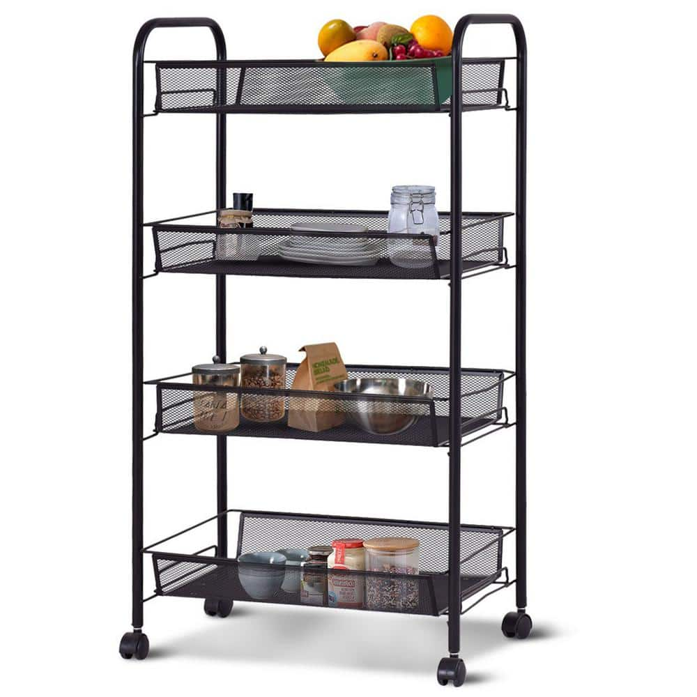 4-Shelf Steel Pantry Organizer with Shelf Dividers in Black