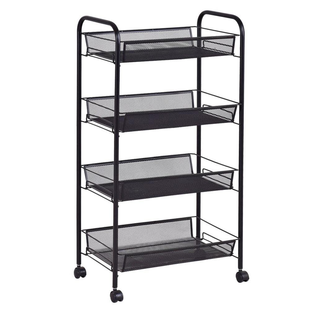 4-Shelf Steel Pantry Organizer with Shelf Dividers in Black