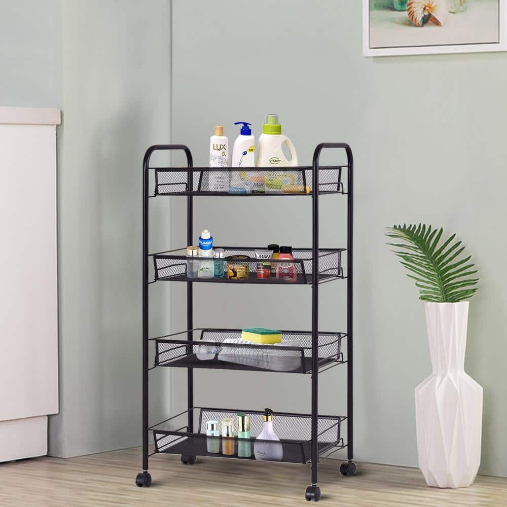 4-Shelf Steel Pantry Organizer with Shelf Dividers in Black